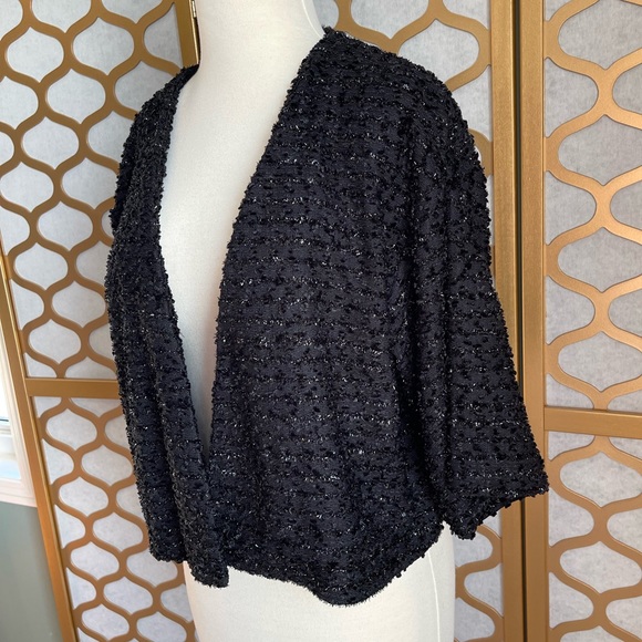 Black Metallic Boucle Cropped Jacket - Picture 14 of 16